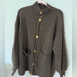 Brown Button-Front Women's Cardigan Sweater